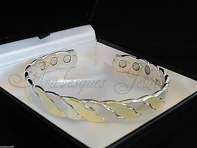 TOP QUALITÄT L HERREN MAGNET SILBER/GOLD KUPFER ARMREIF/ARMBAND SCHMERZLINDERUNG AJMB