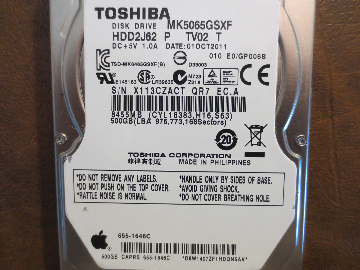 Toshiba MK5065GSXF HDD2J62 P TV02 T 010 E0/GP006B Apple#655 Toshiba MK5065GSXF HDD2J62 P TV02 T 010 E0/GP006B Apple#655