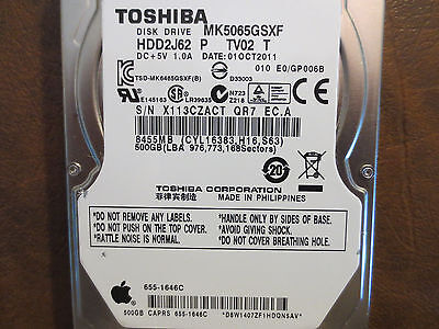 Toshiba MK5065GSXF HDD2J62 P TV02 T 010 E0/GP006B Apple#655 Toshiba MK5065GSXF HDD2J62 P TV02 T 010 E0/GP006B Apple#655