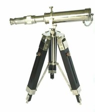 Silver Brass Desk Telescope Handmade With Wooden Tripod Stand Nautical Gift