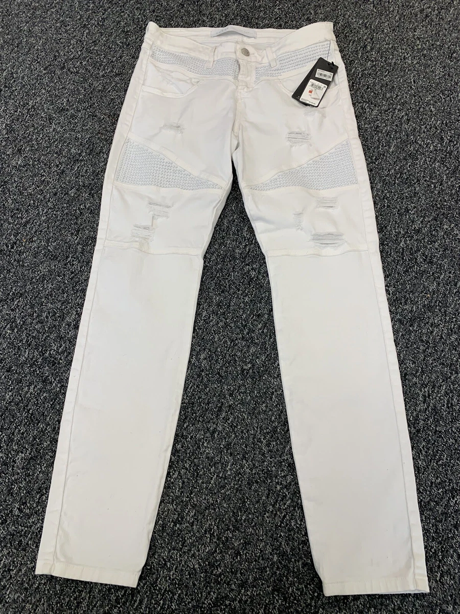 GUESS Jeans W29 L30 White Ripped Studded New USA Low Rise Skinny