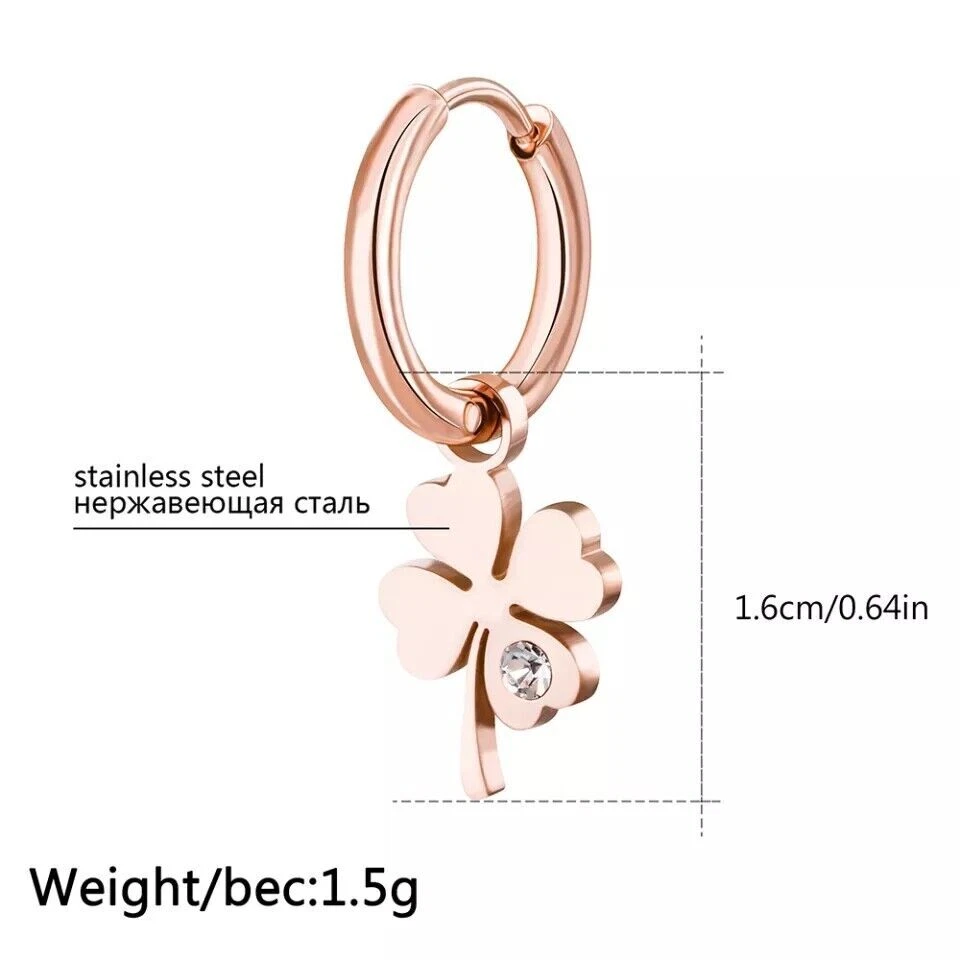 Orecchini a Cerchio Acciaio Pendente Quadrifoglio oro rosa/argento/oro unisex - Immagine 4 di 4