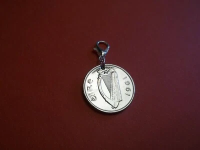 HANDMADE SIXPENCE COIN - IRISH WOLFHOUND - POLISHED PENDANT / CHARM - 1942 to 1967