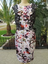 Adrianna Papell Floral Lace Dress Size 10 NWT Black Multi Sheath Midi Elegant