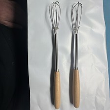 2- Mini Whisks With Solid Wood Handles 7.5 Long