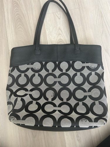 Coach Satchel Black And Grey Canvas And Leather Signature Pattern - Picture 3 of 10