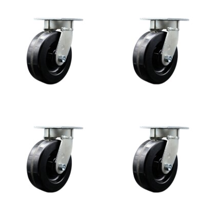 6 Inch Kingpinless Phenolic Wheel Swivel Caster Set with Swivel Lock SCC