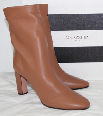 NWB AQUAZZURA Manzoni Brown Leather Heeled Booties Boots 39.5
