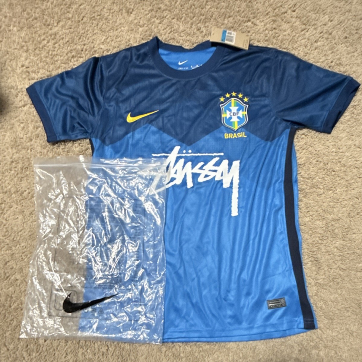 Nike Brazil Blue Soccer Jersey Stussy Collaboration | eBay