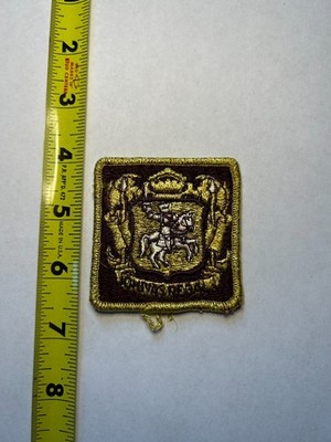 Vintage Medieval Crest Patch   Brown & Gold Embroidered Coat of Arms