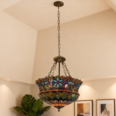 18'tiguanni Glass Pendant Light, Inverted Five Lamp Mongolian Yurt Pendant Light