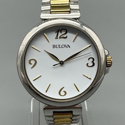 Bulova Womens Watch 37mm White Dial Two Tone 96L186 Easy Read New Battery 7''