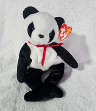 New 1998 TY Beanie Babies Panda Bear Fortune Plush Stuffed Toy Black Small 8"