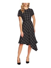 VINCE CAMUTO Womens Black Short Sleeve Below The Knee Fit + Flare Dress 0