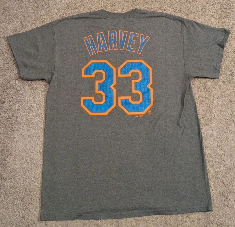 Camiseta deportiva Majestic MLB New York Mets Matt Harvey gris #33 grande para hombre Foto 2 de 4