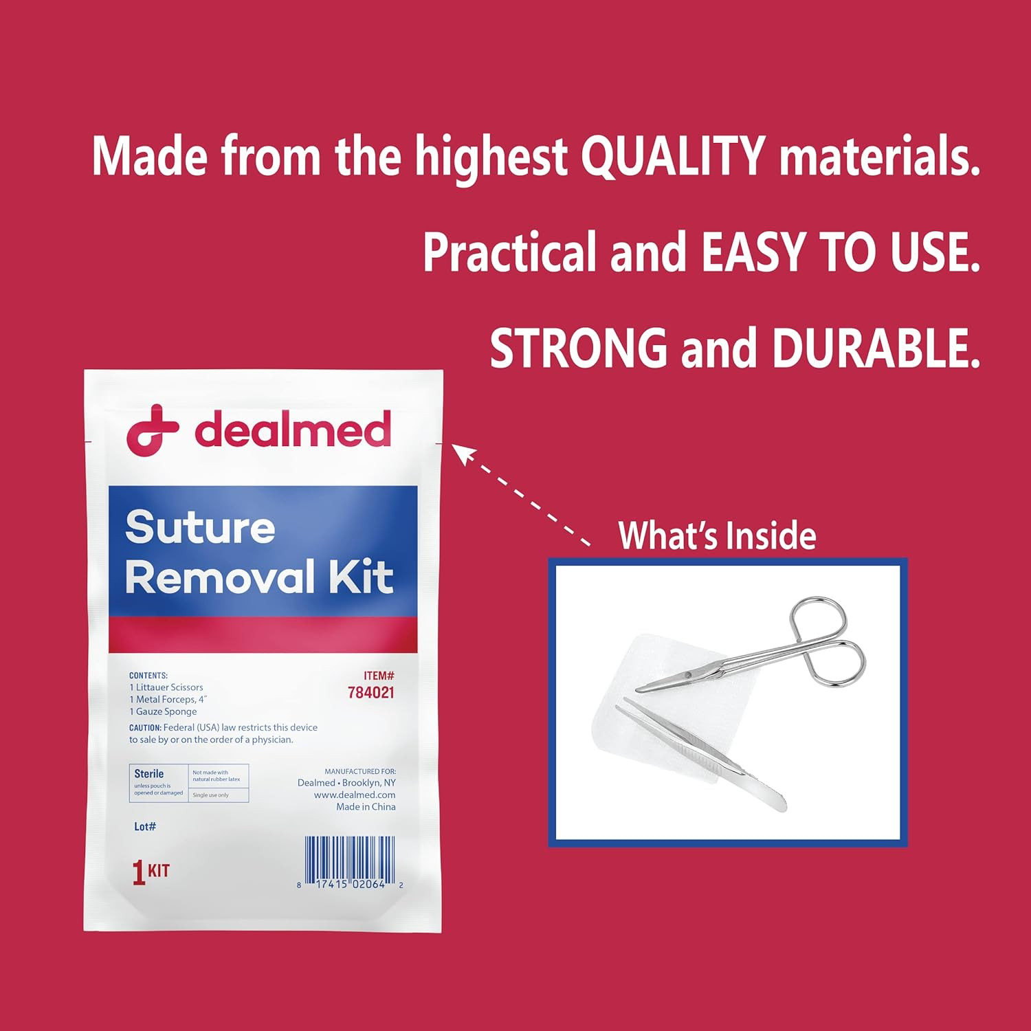 Dealmed Sterile Suture Removal Kit, Includes Suture Removal Scissors, Forceps, a