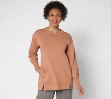 LOGO by Lori Goldstein Sweatshirt with Raw Edge and Seam Detail Cinnamon 1X New