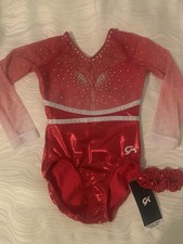 New GK ELITE Leotard GYMNASTICS Red RHINESTONE Bling Competition AXS