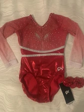 New GK ELITE Leotard GYMNASTICS Red RHINESTONE Bling Competition AXS