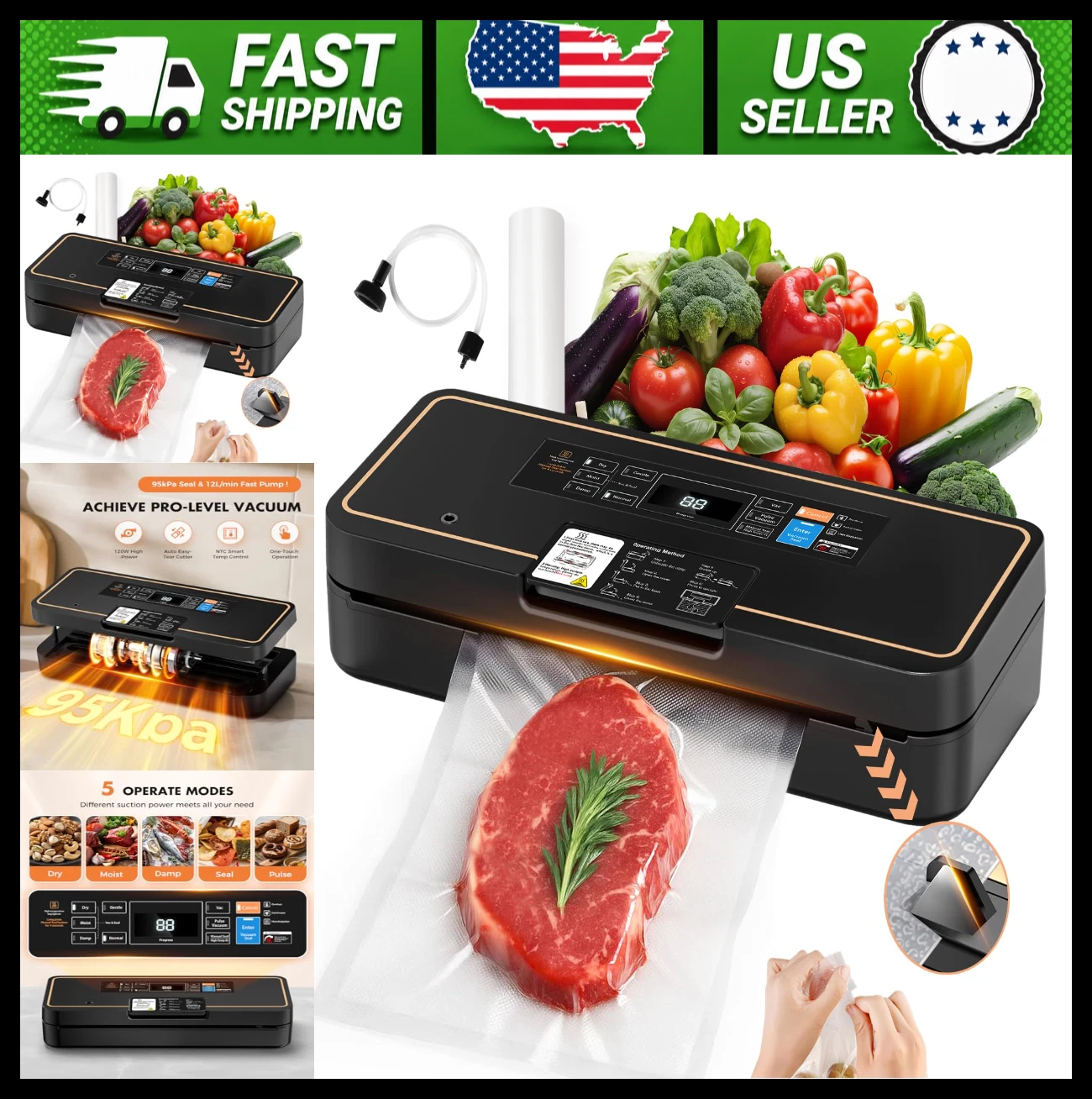 Vacuum Sealer Food Saver Machine with Built-In Bag Storage and Cutter