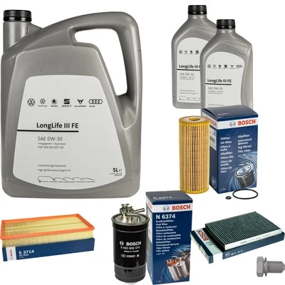 BOSCH Inspektionspaket 7 L VW Motoröl 0W-30 Longlife III FE für Skoda Octavia I - Bild 1 von 4