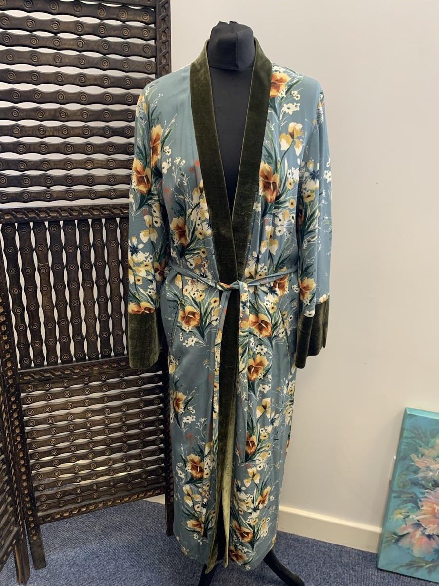 Zara Trafaluc Green Floral Kimono Robe Duster Jacket -Belted