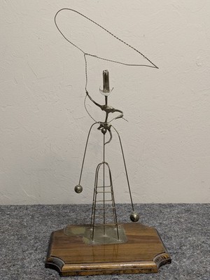 Vintage Kinetic COWBOY w Lasso on Oil Well Oklahoma Metal Balance Toy Sculpture