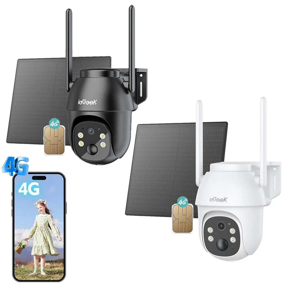 IEGEEK 2K 4G LTE Solar Überwachungskamera Außen mit SIM Karte 360° PTZ Nachtsicht PIR