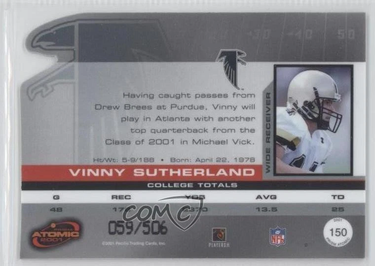 2001 Pacific Prism Atomic Rookie /506 Vinny Sutherland #150 Rookie RC - Image 2 of 2