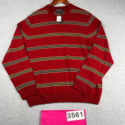 Brooks Brothers Extra Fine Italaian Merino Wool Sweater Burgundy Striped M NEW