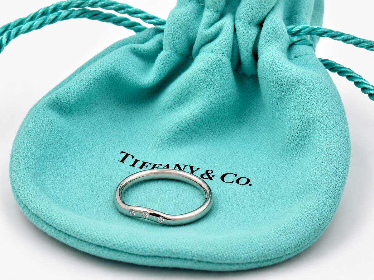 Tiffany & Co. Elsa Peretti PT950 リング Tiffany & Co Elsa Peretti 3 Diamond Curved Wedding Band Ring 2.2
