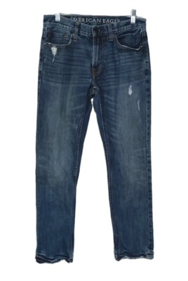 American Eagle Mens Jeans 30x32 Blue Slim Straight Distressed Medium Wash Denim