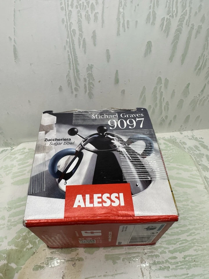 Alessi Michael Graves Design Series Stainless Steel Sugar Bowl w/ Spoon Blue New - Image 3 of 4