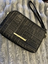 NWT STEVE MADDEN Women Black Wristlet Double Zip Embossed Logo Wallet MO192570