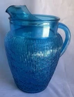 Vintage Anchor Hocking Pagoda Pitcher Laser Blue MCM Retro Barware 9” Tall