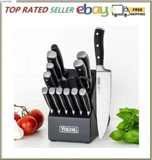Viking 15-piece German Steel Kitchen Knife Block Set, Ergonomic, Riveted, NEW