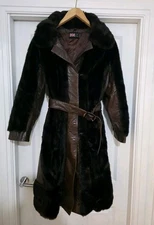 Vintage Faux Leather Brown Coat With Faux Fur Long Coat