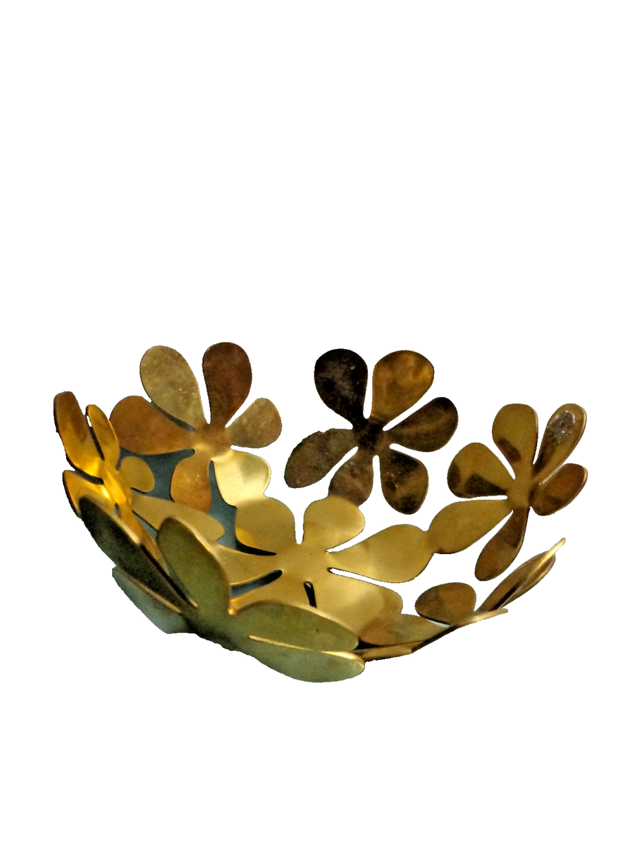 Vintage IKEA Stockholm Metal Fruit Bowl Gold Flower Design Monika