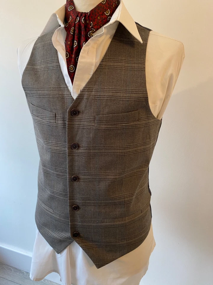 VINTAGE mens MEXX GREY PRINCE OF WALES CHECK VEST WAISTCOAT 38" - Image 4 of 4