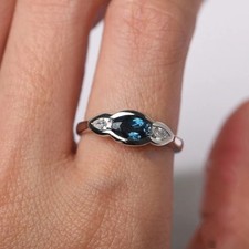 925 Sterling Silver London Blue Topaz Gemstone Women Bezel Ring US Duty Free