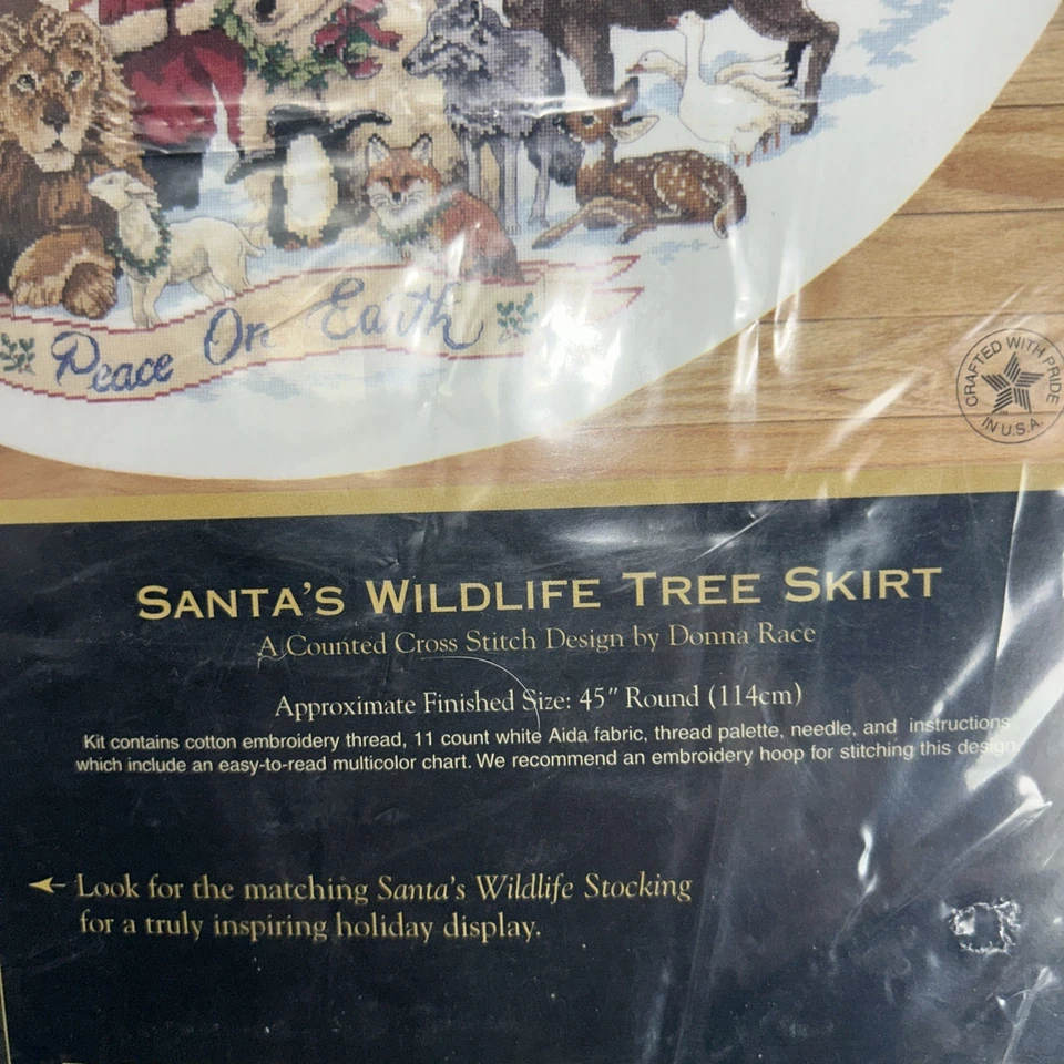 Gold Collection Dimensions Cross Stitch Kit Tree Skirt Santa’s Wildlife SEALED - Image 2 of 4