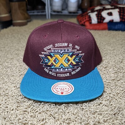 NEW Super Bowl XXX Mitchell & Ness NFL Snapback Hat 3D Logo Maroon Red Teal Cap