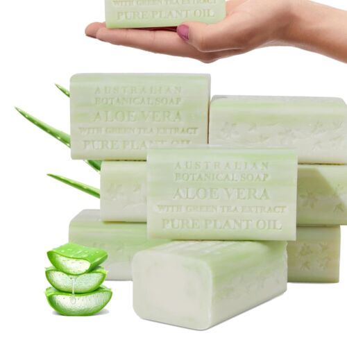 Luxury Aloe Vera and Green Tea Soap Bars - 6.6 OZ, Set of 8 for Gentle Cleansing