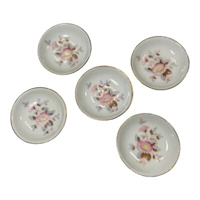 5 Vintage Mark & Gutherz Carlsbad Austria Pink Blue Flowers Gold Gilded  3'' dish