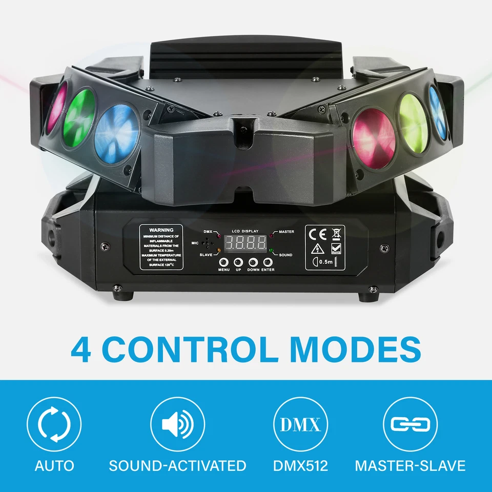 60W Spider Moving Head Light RGB 9 LED Stage DJ Beam Light DMX / Sound Activated - Image 3 of 4