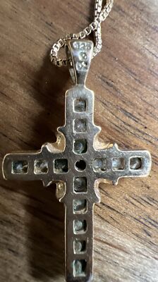 Vintage Italy 925 Sterling Silver Vermeil Cross 15 CZ Pendant 18