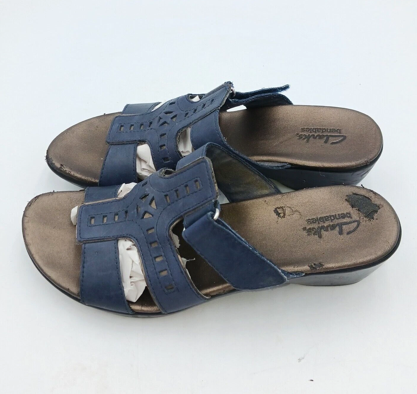 Sandali pieghevoli in pelle Clarks donna 9 medio blu navy cinturino regolabile