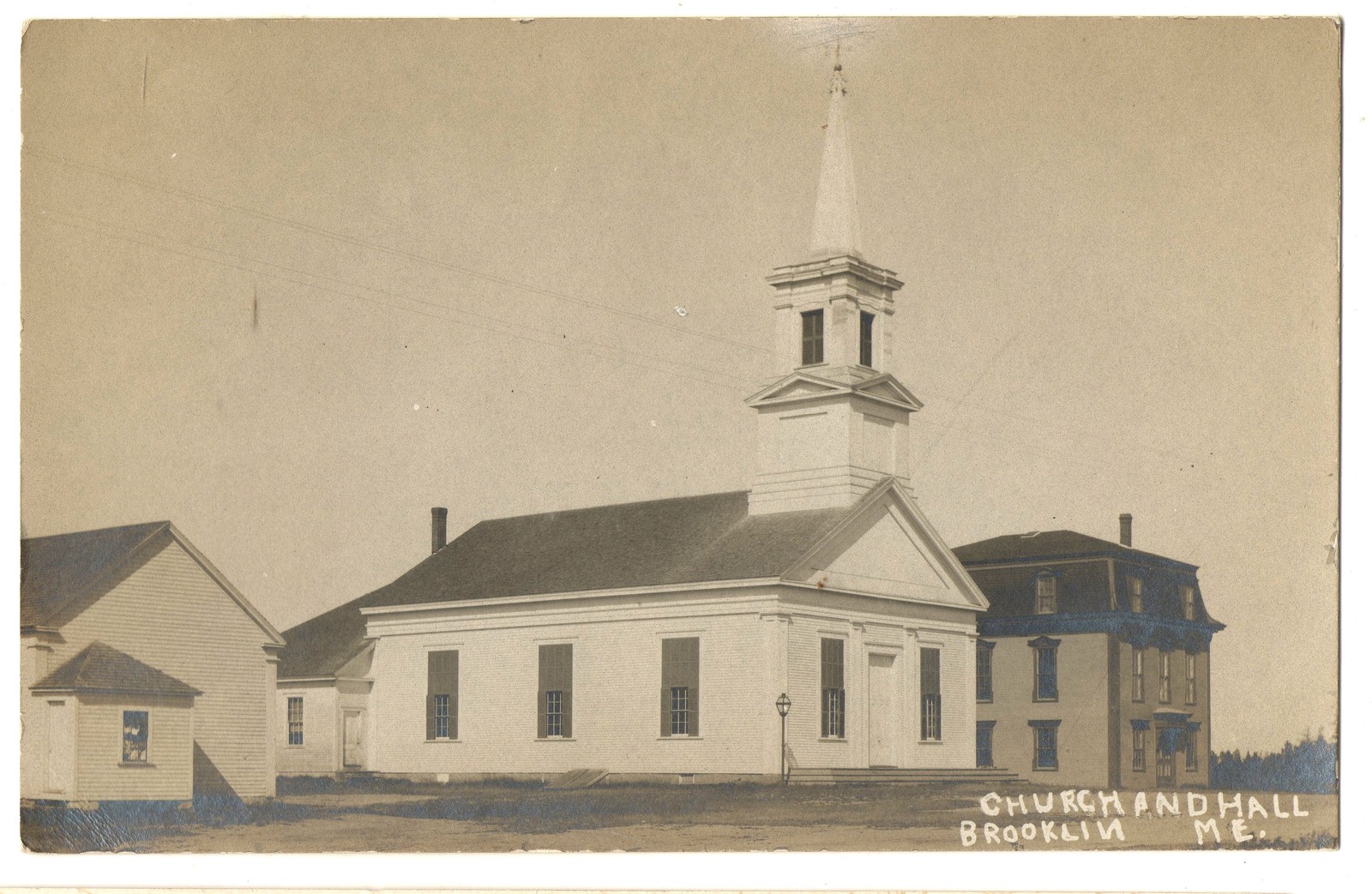 RPPC Church & Hall BROOKLIN ME Vintage Hancock County Maine Real Photo