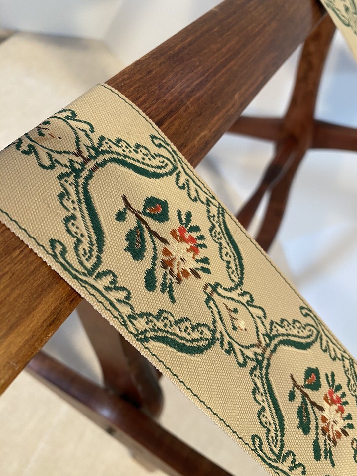 Vintage Wood Luggage Suitcase Folding Rack Stand Tapestry Fabric Strips