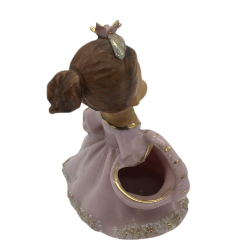 UCAGCO 1950s Figurine Ponytail Girl Pink Sugared Gold Trim Vintage Japan Cottage - Picture 4 of 12